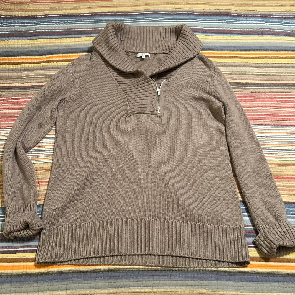 Gap Women‎ XL Taupe Ribbed Knit Quarter Zip Pullover Sweater Wool Blend